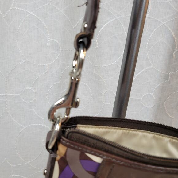 Coach Signature Cs Chain Link Op Art Bag Brown Purple Crossbody Fabric Leather - Picture 8 of 12